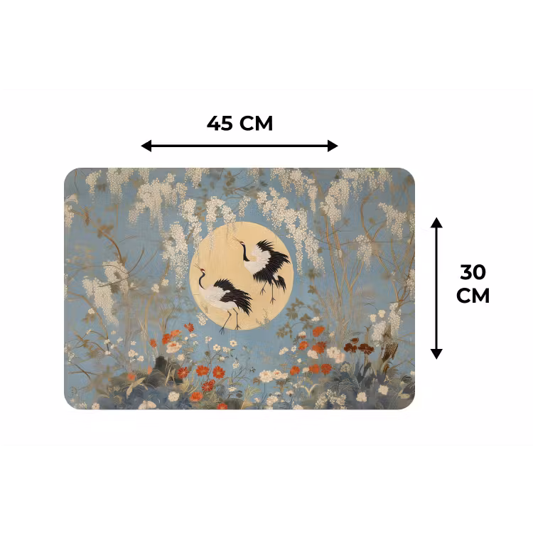 Placemat - 6 stuks - Kraanvogels - Maan - Bloemen - Blauw — 3