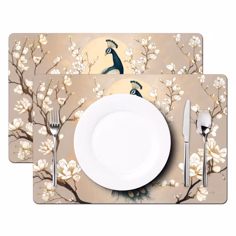 Placemat - 6 stuks - Pauw - Tak - Bloemen — 2