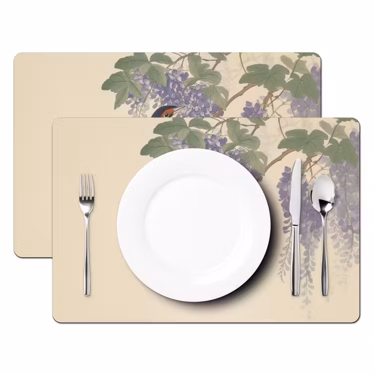 Placemat - 6 stuks - Specht - Bloemen - Paars — 2