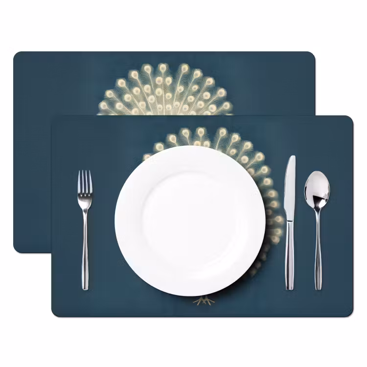 Placemat - 6 stuks - Vogel - Blauw - Vintage — 2