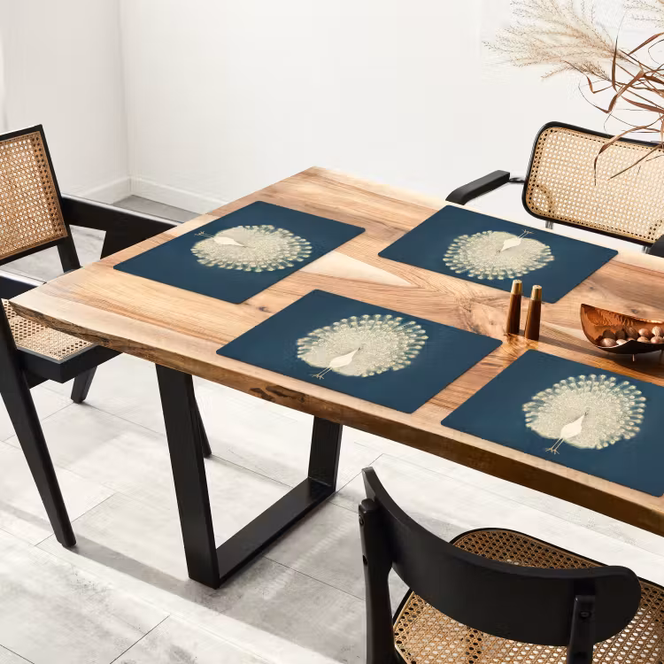 Placemat - 6 stuks - Vogel - Blauw - Vintage — 5