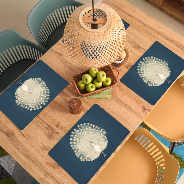 Placemat - 6 stuks - Vogel - Blauw - Vintage — 6