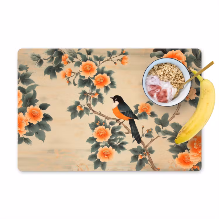 Placemat - 6 stuks - Vogel - Tak - Bloemen - Oranje — 1
