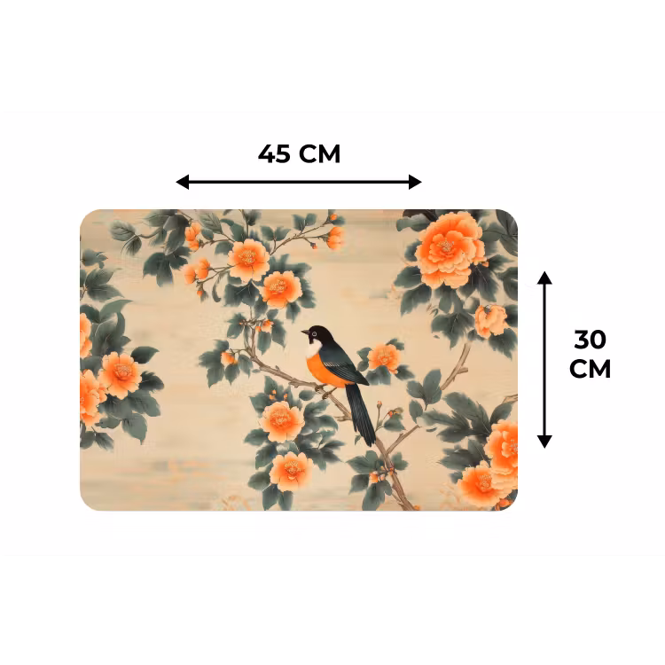 Placemat - 6 stuks - Vogel - Tak - Bloemen - Oranje — 3