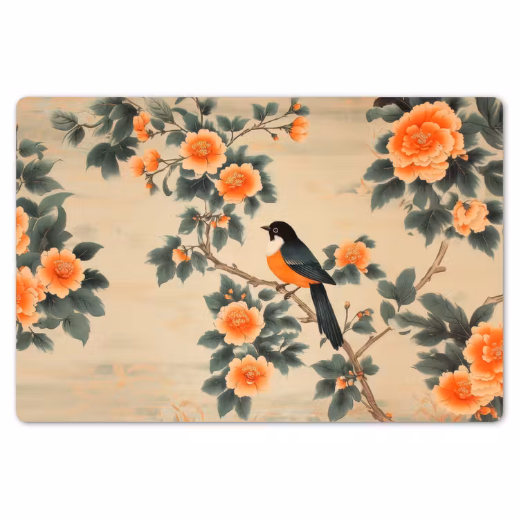 Placemat - 6 stuks - Vogel - Tak - Bloemen - Oranje — 7