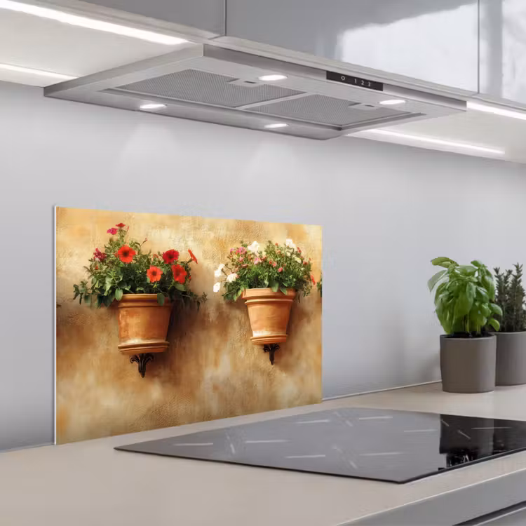 Spatscherm keuken - Bloempotten - Muur - Vintage — 4