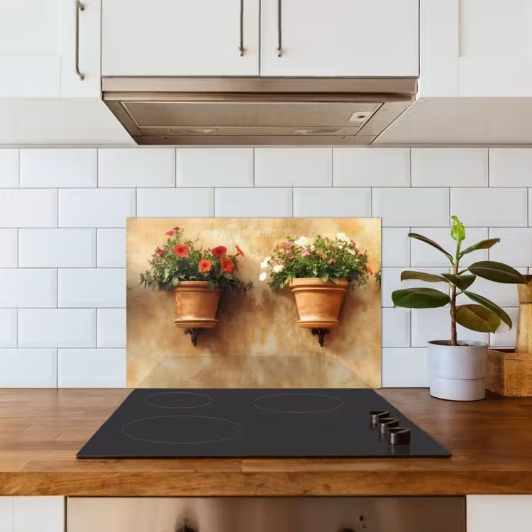 Spatscherm keuken - Bloempotten - Muur - Vintage — 5