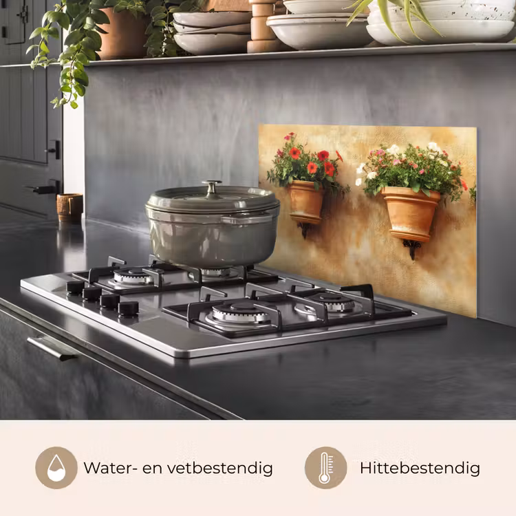 Spatscherm keuken - Bloempotten - Muur - Vintage — 6