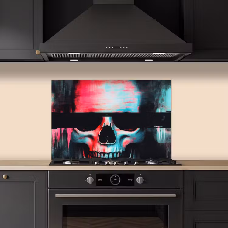 Spatscherm keuken - Schedels - Glitch - Cyberpunk — 1