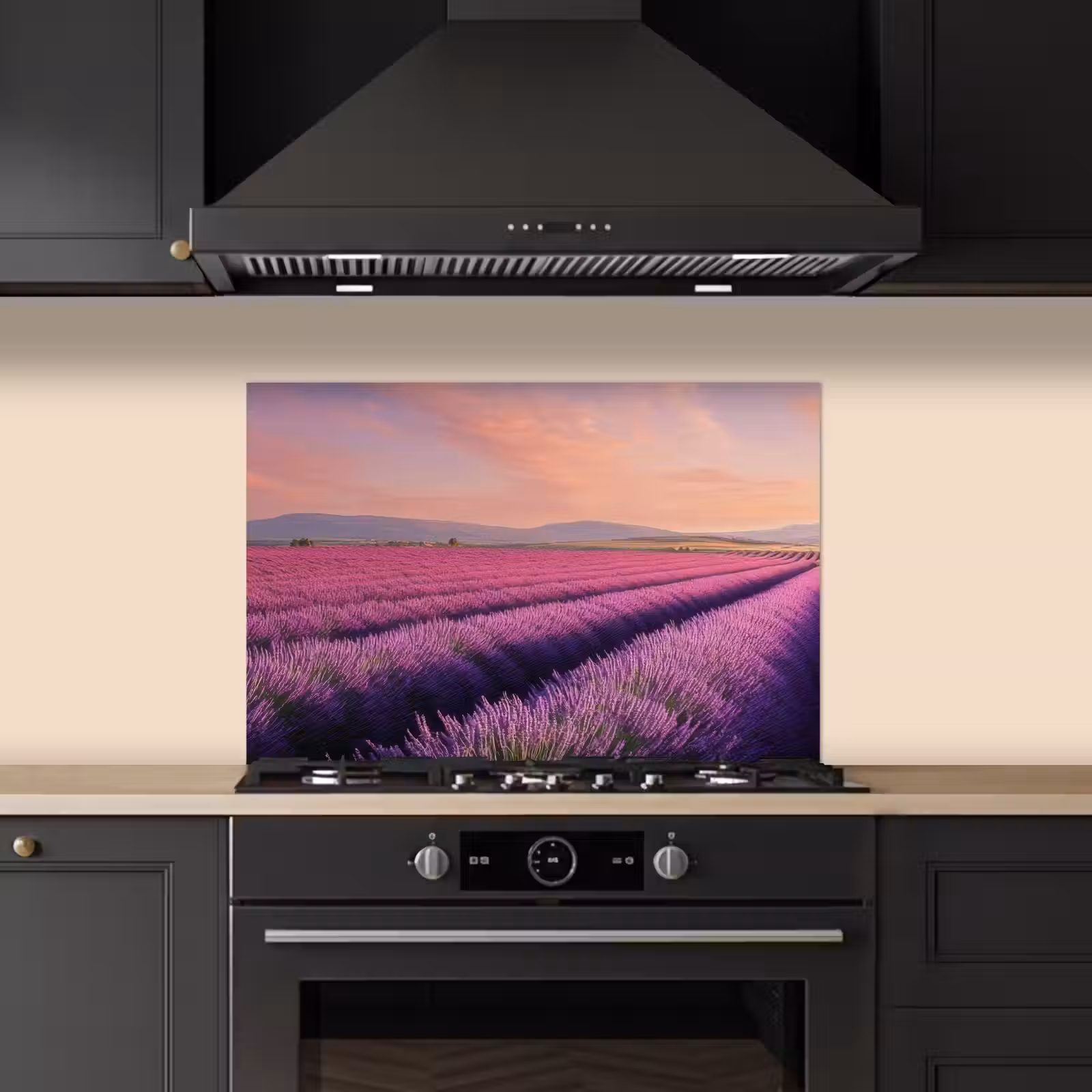 Spatscherm keuken - Lavendelveld - Zonsondergang - Paars - Bloemen — 1