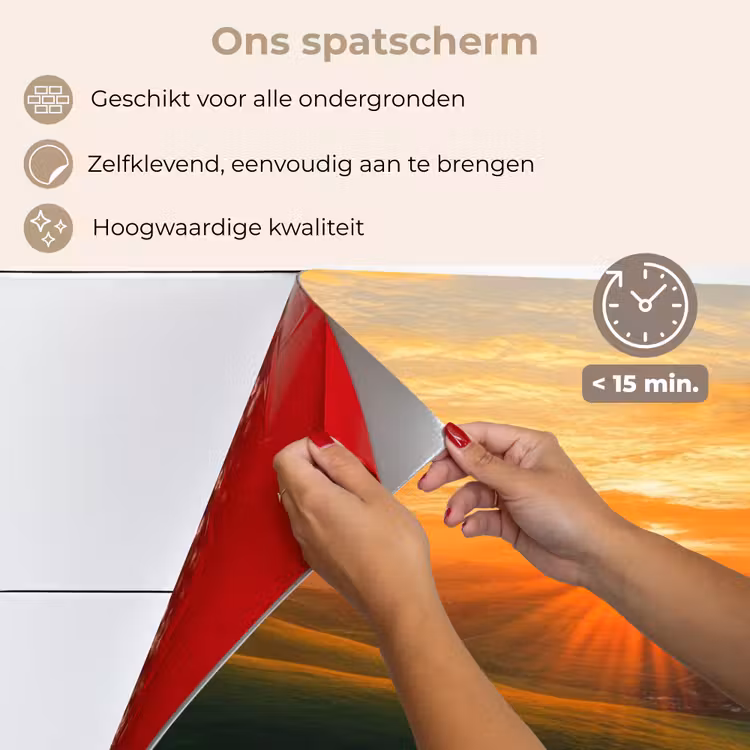 Spatscherm keuken - Klaprozen - Bloemen - Heuvels - Zonsondergang — 3