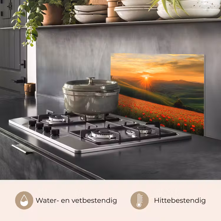 Spatscherm keuken - Klaprozen - Bloemen - Heuvels - Zonsondergang — 6