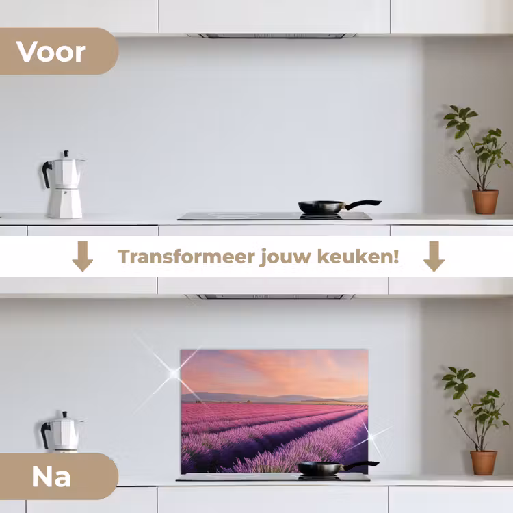 Spatscherm keuken - Lavendelveld - Zonsondergang - Paars - Bloemen — 2