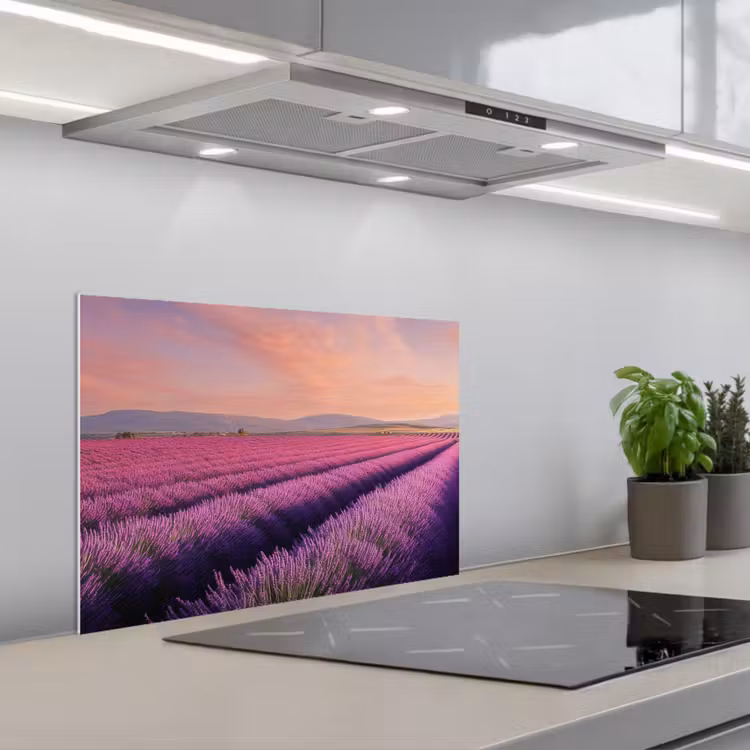 Spatscherm keuken - Lavendelveld - Zonsondergang - Paars - Bloemen — 4