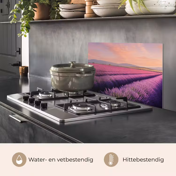 Spatscherm keuken - Lavendelveld - Zonsondergang - Paars - Bloemen — 6