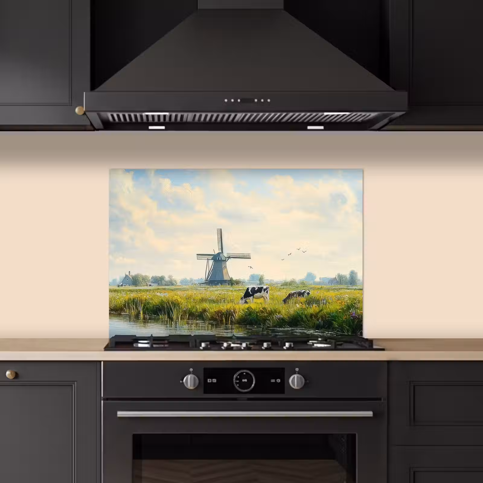 Spatscherm keuken - Koeien - Windmolen - Weide - Blauw — 1