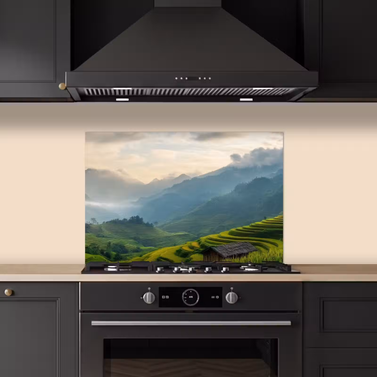 Spatscherm keuken - Rijstvelden - Bergen - Groen - Natuur — 1