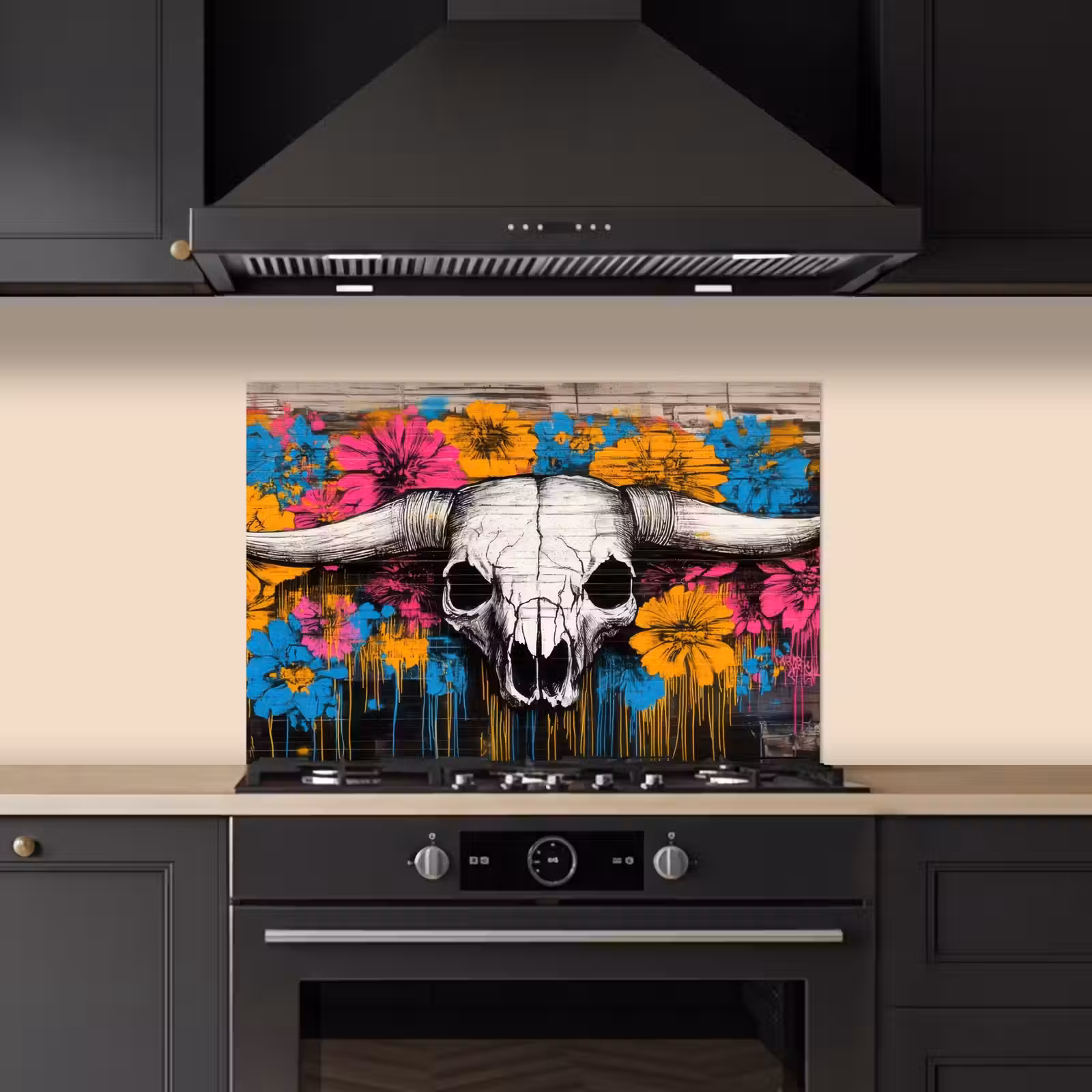 Spatscherm keuken - Schedel - Bloemen - Graffiti — 1