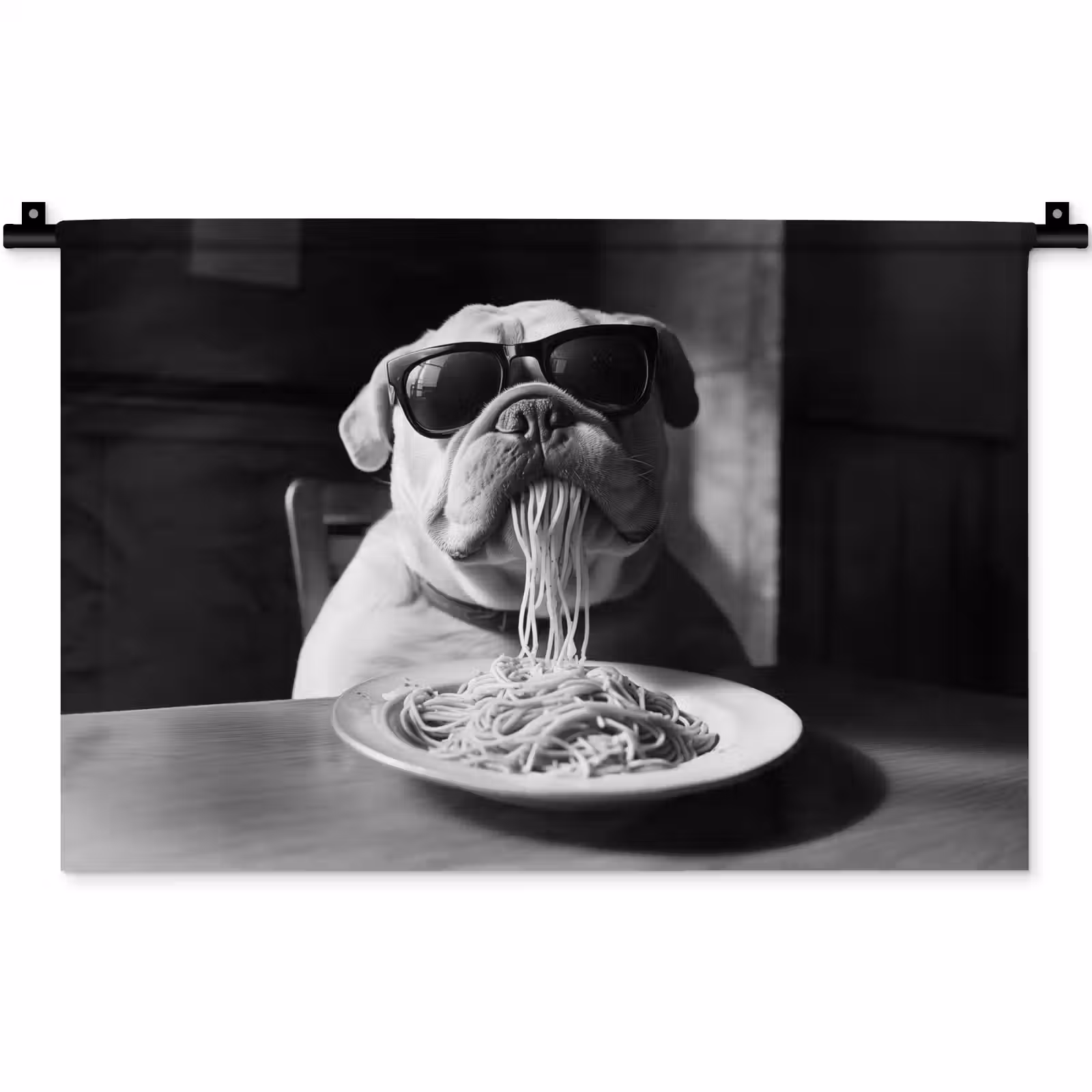 Wandkleed - Hond - Bulldog - Pasta - Bril - Stoer - Dieren — 1