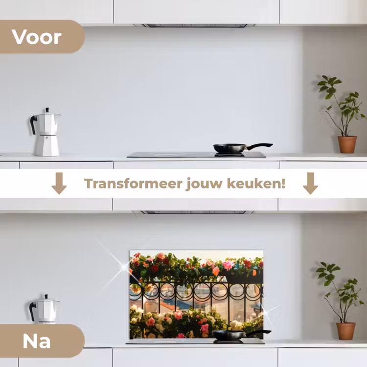 Spatscherm keuken - Bloemen - Hek - Stadszicht - Zomer — 2