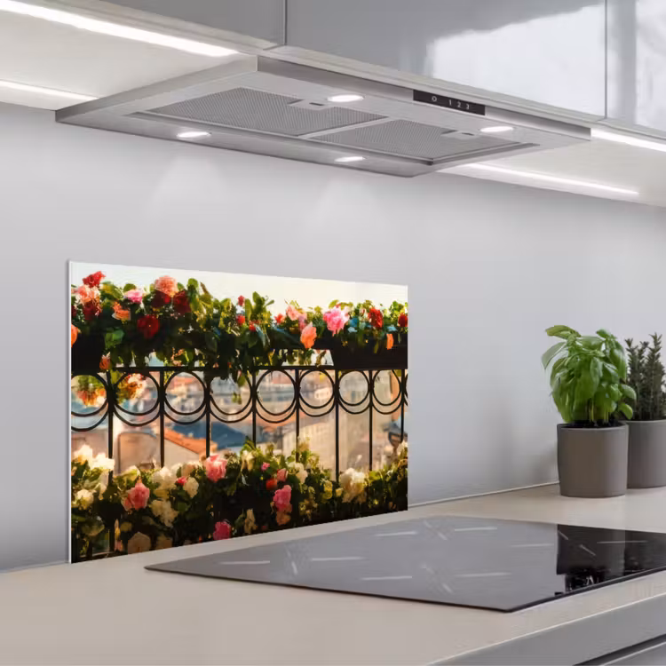 Spatscherm keuken - Bloemen - Hek - Stadszicht - Zomer — 4