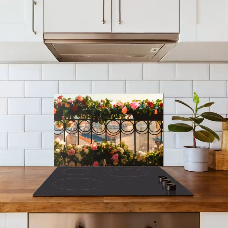 Spatscherm keuken - Bloemen - Hek - Stadszicht - Zomer — 5