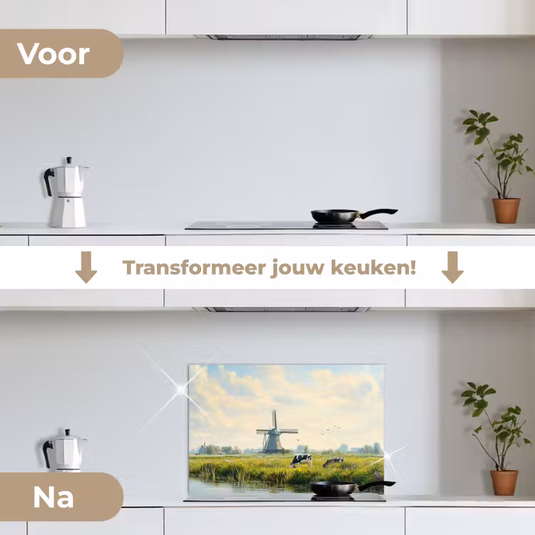 Spatscherm keuken - Koeien - Windmolen - Weide - Blauw — 2