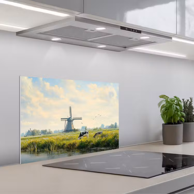 Spatscherm keuken - Koeien - Windmolen - Weide - Blauw — 4