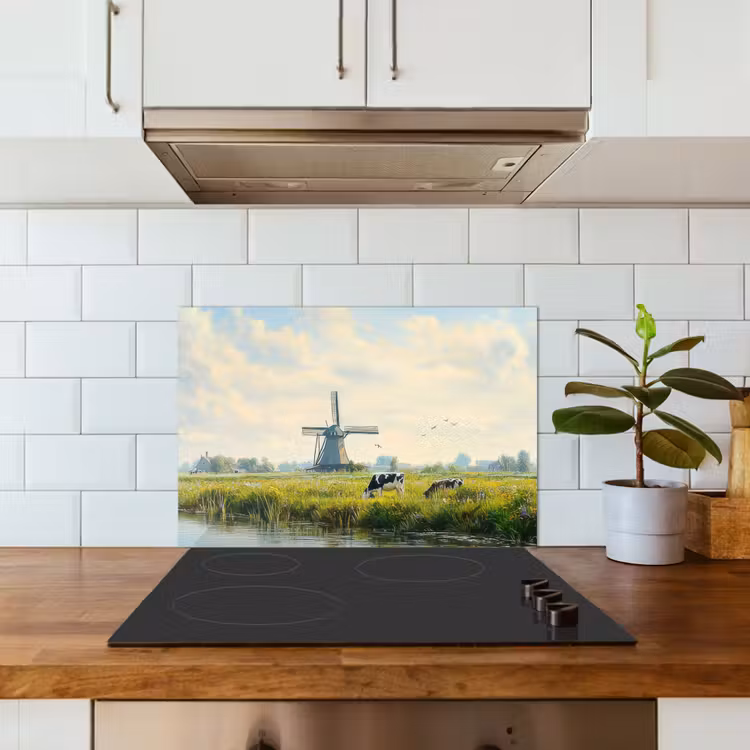 Spatscherm keuken - Koeien - Windmolen - Weide - Blauw — 5