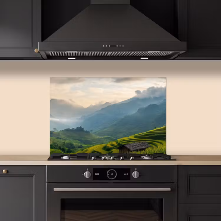 Spatscherm keuken - Rijstvelden - Bergen - Groen - Natuur — 1