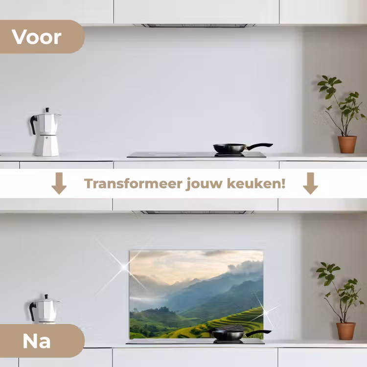 Spatscherm keuken - Rijstvelden - Bergen - Groen - Natuur — 2