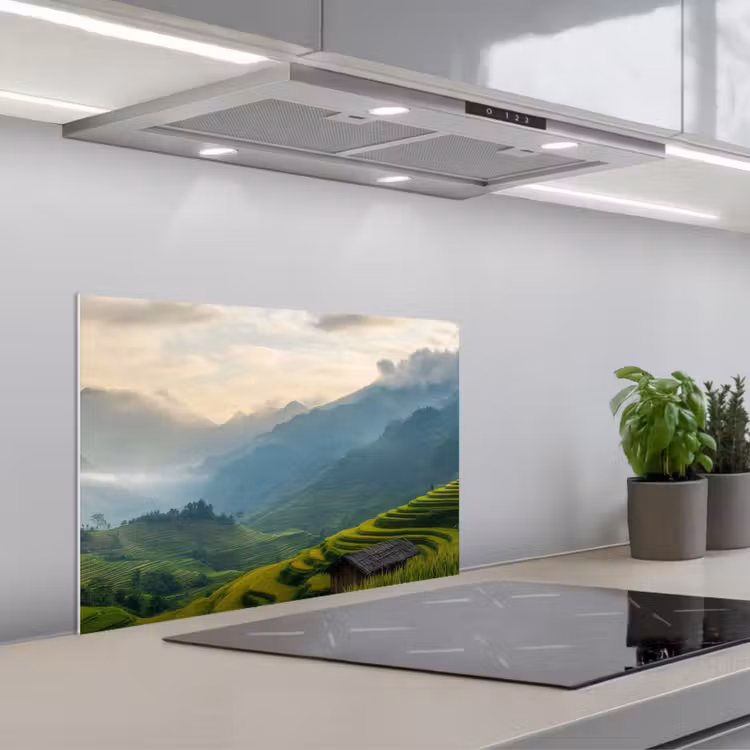 Spatscherm keuken - Rijstvelden - Bergen - Groen - Natuur — 4