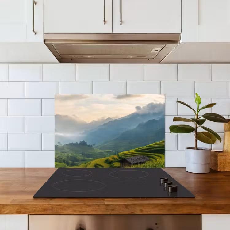 Spatscherm keuken - Rijstvelden - Bergen - Groen - Natuur — 5