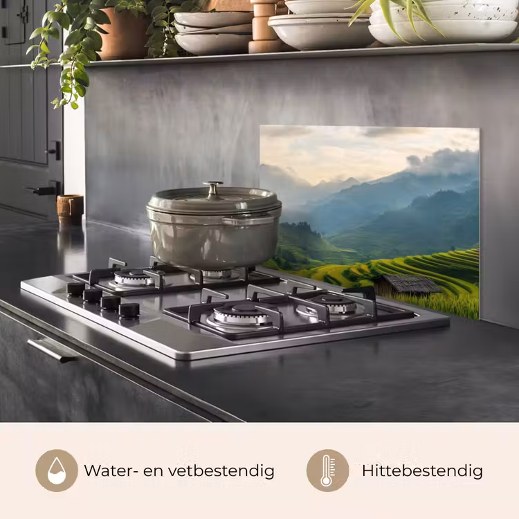 Spatscherm keuken - Rijstvelden - Bergen - Groen - Natuur — 6