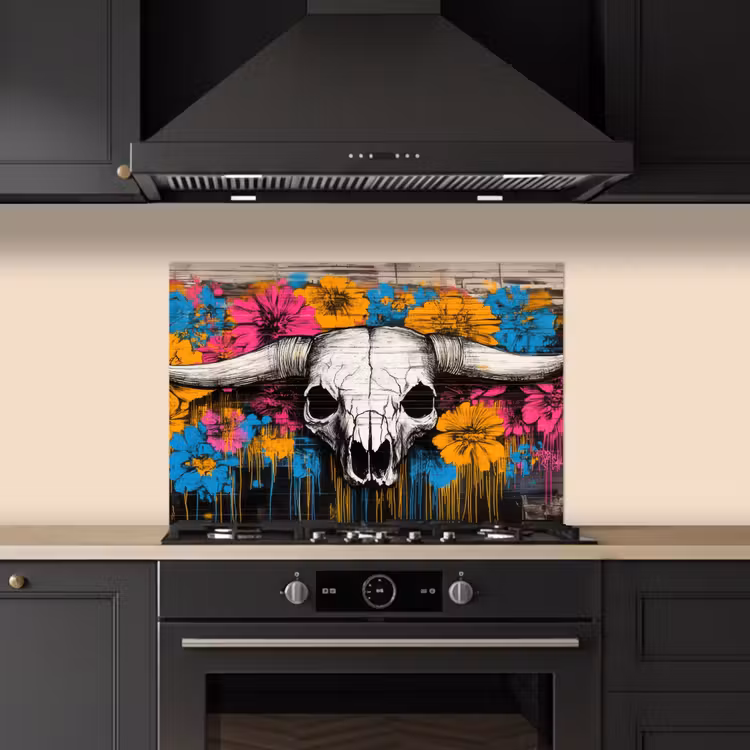 Spatscherm keuken - Schedel - Bloemen - Graffiti — 1