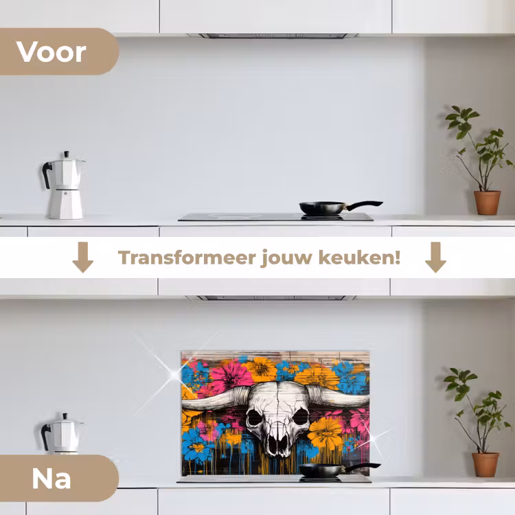 Spatscherm keuken - Schedel - Bloemen - Graffiti — 2