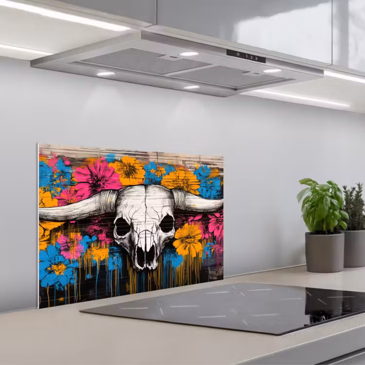 Spatscherm keuken - Schedel - Bloemen - Graffiti — 4