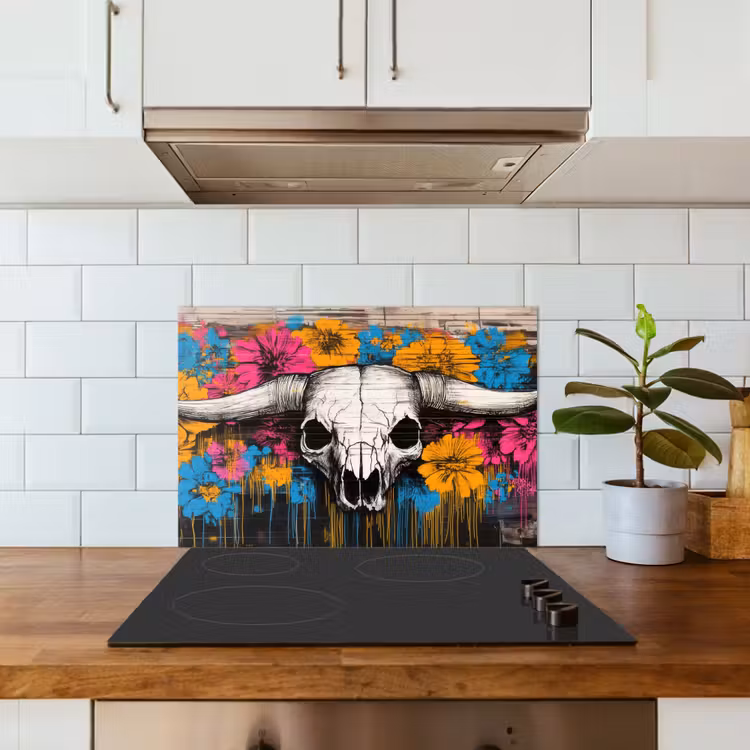 Spatscherm keuken - Schedel - Bloemen - Graffiti — 5
