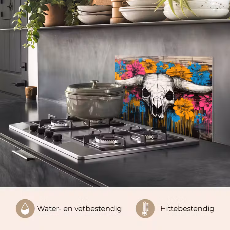 Spatscherm keuken - Schedel - Bloemen - Graffiti — 6