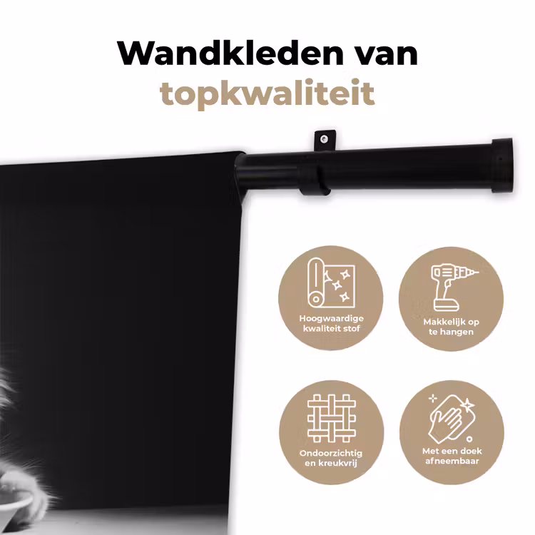 Wandkleed - Langharige kat - Zonnebril - Spaghetti - Humor - Zwart - wit — 3