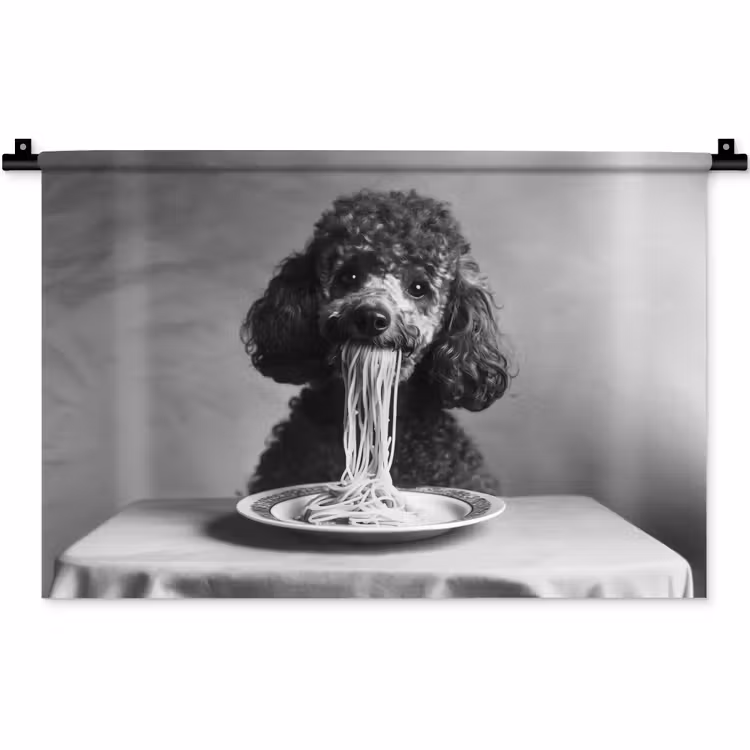 Wandkleed - Poedel - Hond - Zwart - Wit - Schattig - Pasta — 1
