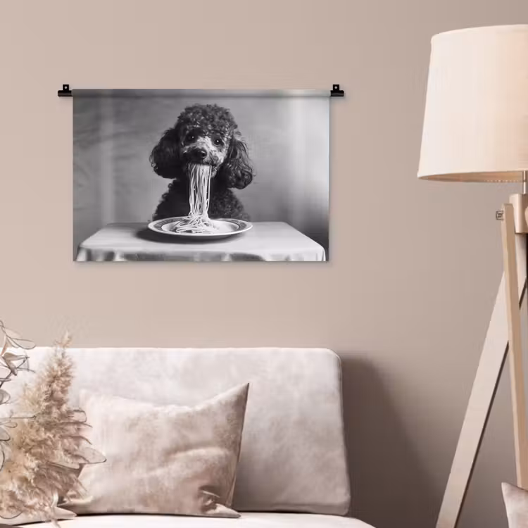 Wandkleed - Poedel - Hond - Zwart - Wit - Schattig - Pasta — 2