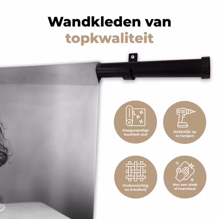 Wandkleed - Poedel - Hond - Zwart - Wit - Schattig - Pasta — 3