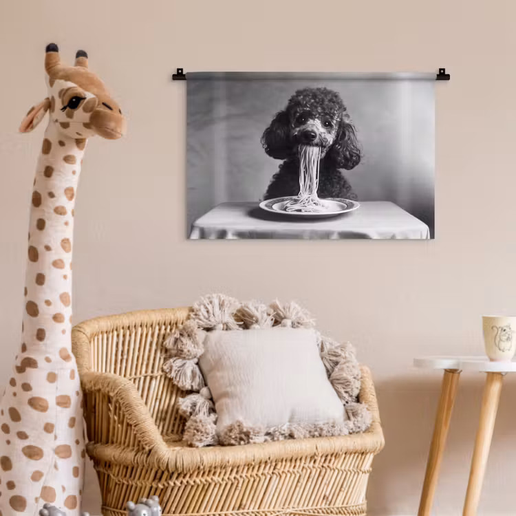 Wandkleed - Poedel - Hond - Zwart - Wit - Schattig - Pasta — 5