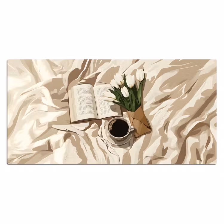 Bureau onderlegger - Boek - Illustratie - Tulpen - Koffie — 1