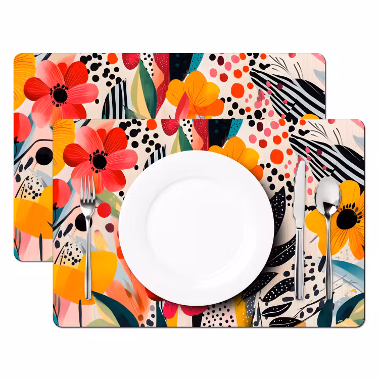 Placemat - 6 stuks - Bloemen - Bladeren - Abstract - Kleurrijk — 2