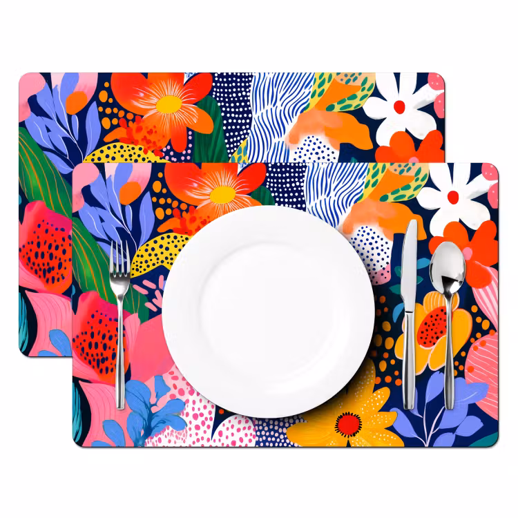 Placemat - 6 stuks - Kleurrijk - Bloemen - Abstract - Stippen — 2
