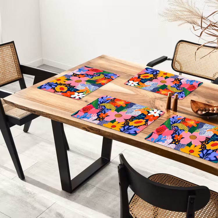 Placemat - 6 stuks - Kleurrijk - Bloemen - Abstract - Stippen — 5