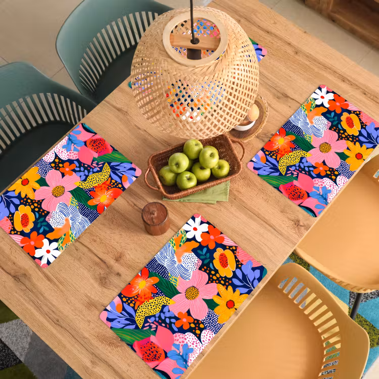 Placemat - 6 stuks - Kleurrijk - Bloemen - Abstract - Stippen — 6