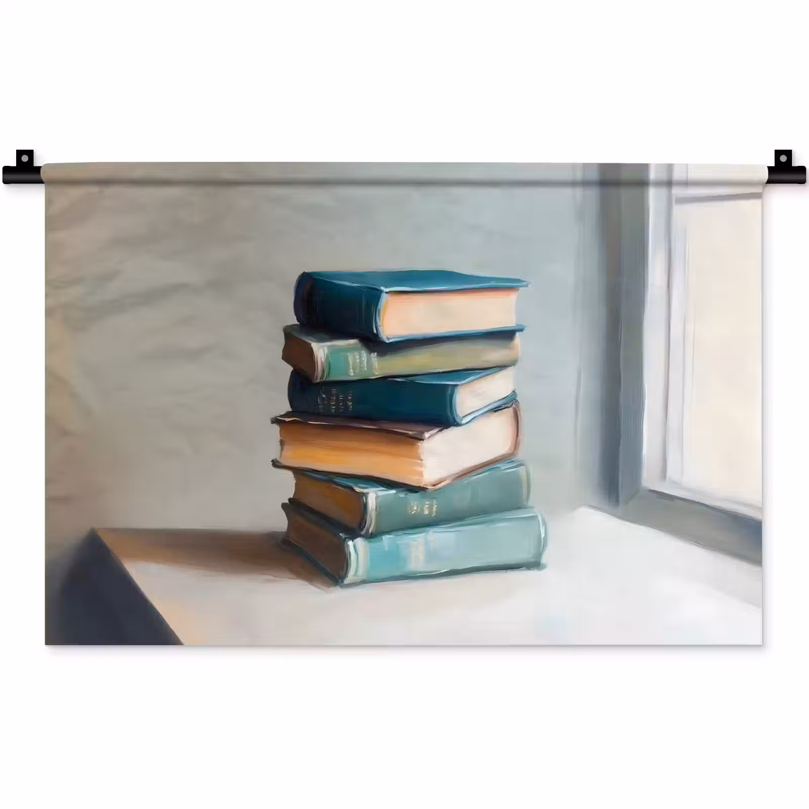 Wandkleed - Stapel - Boeken - Groen - Daglicht — 1